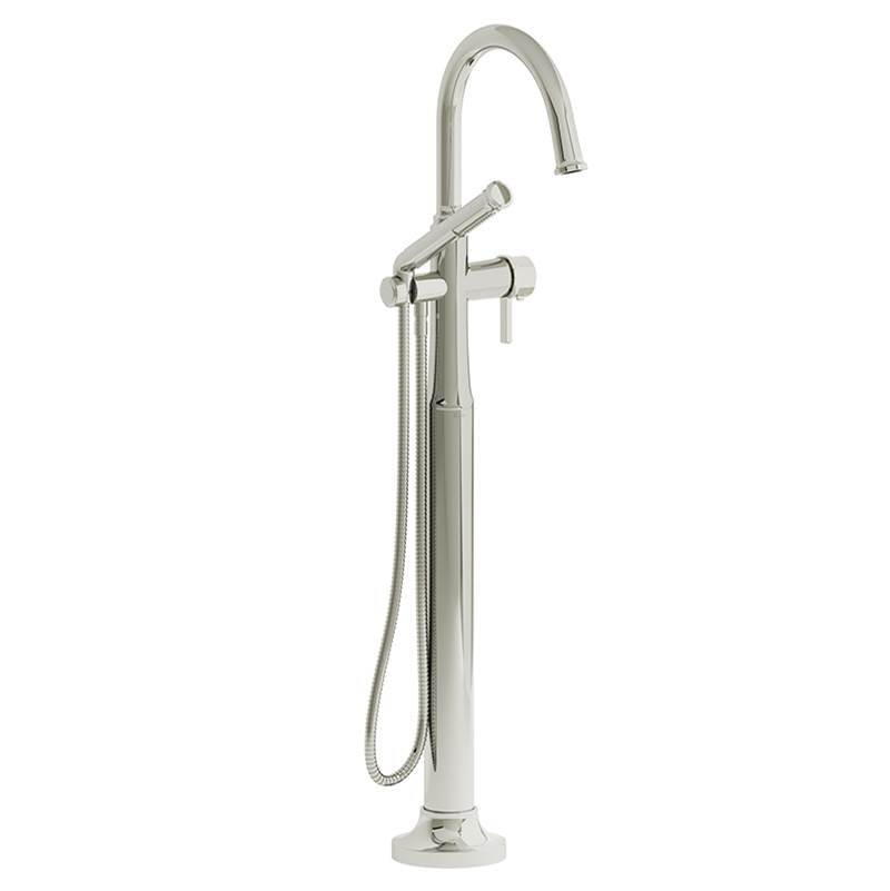 Riobel - MomentiE Single Hole Floor Mount Tub Filler Trim With C-Spout - Polished Nickel