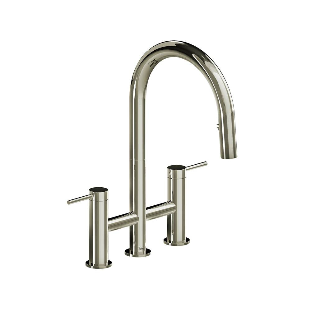 Riobel - AzureE Bridge Pull-Down Kitchen Faucet With C-Spout - Polished Nickel