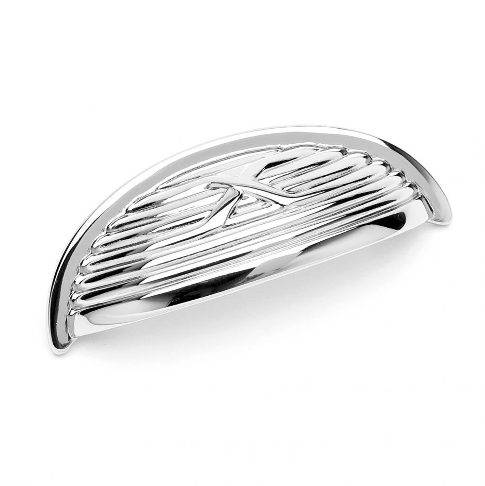 RK International - Lines and Single Cross Rounded Cup Pull - Polished Nickel