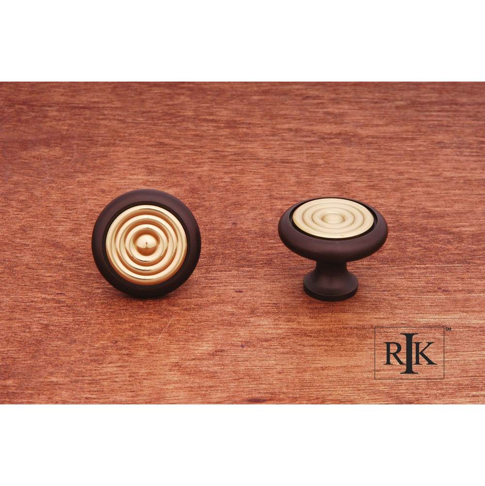 RK International - Knob with Riveted Brass Circular Insert - Oil Rubbed,Brass