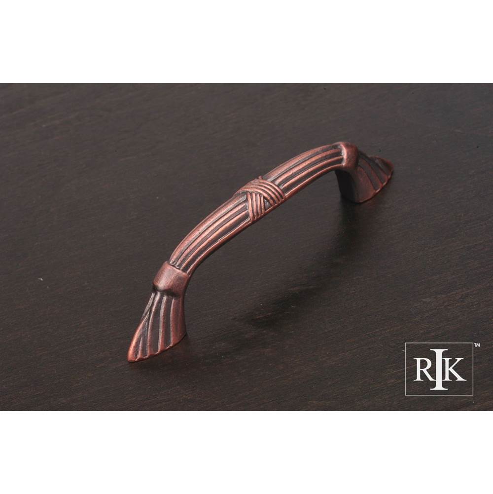 RK International - 3 1/2'' c/c Ornate Bow Pull with Lines and Crosses - Distressed Copper