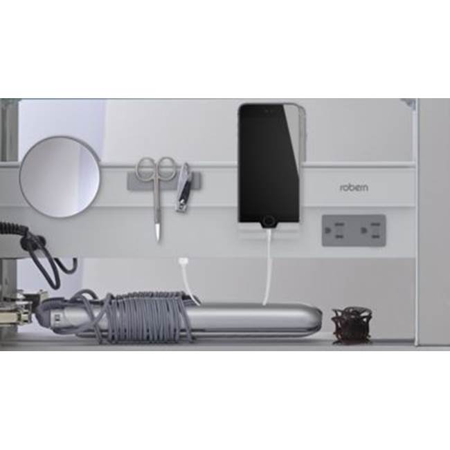 AiO Lighted Cabinet, 24'' x 40'' x 4'', LUM Lighting, 4000K Temperature (Cool Light), Dimmable, Electrical Outlet, USB Charging Ports, Right Hinge