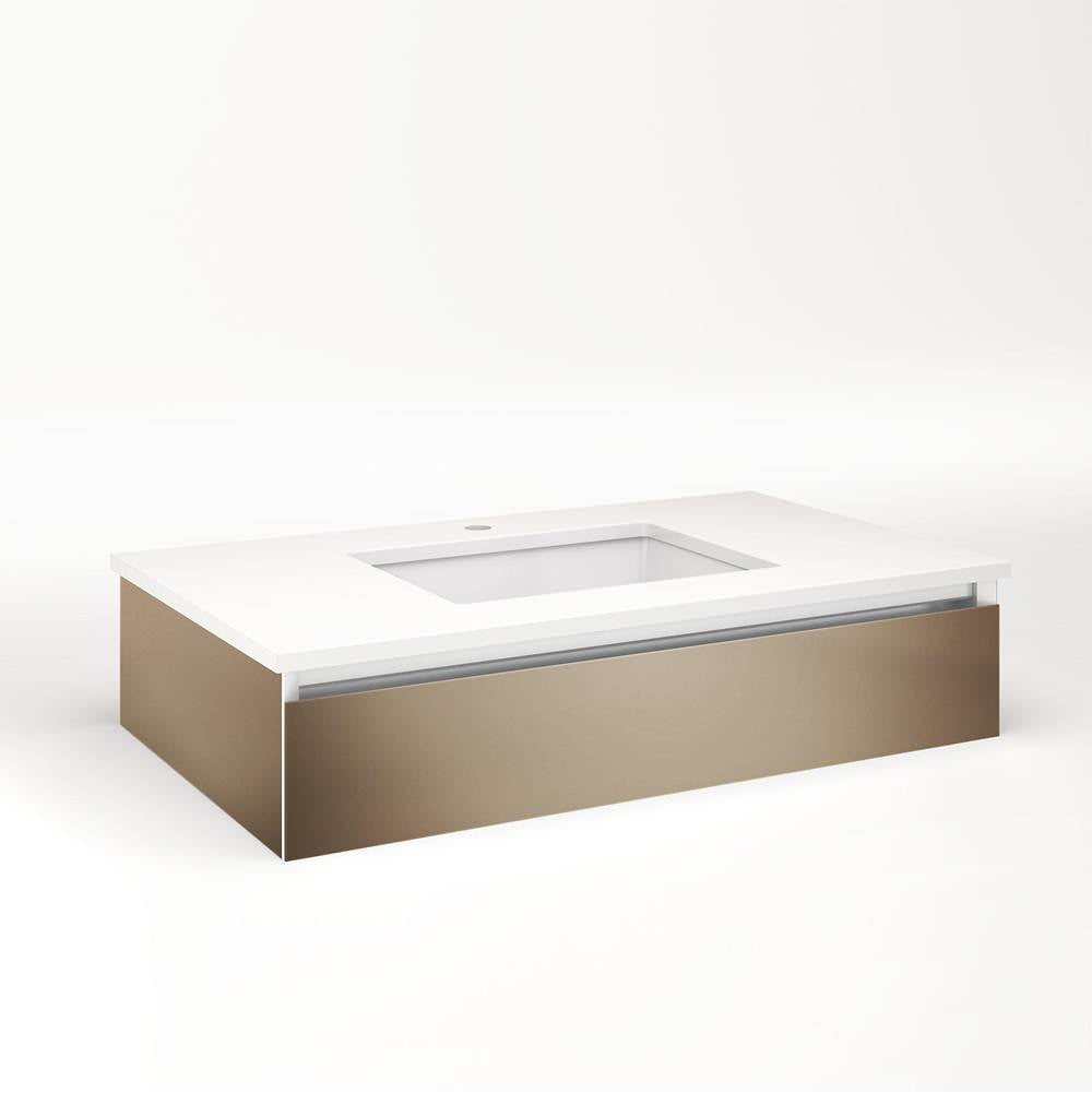 Robern - Cartesian Vanity, 36'' x 7-1/2'' x 21'', Satin Bronze, Full Drawer, No Night Light - Satin Bronze
