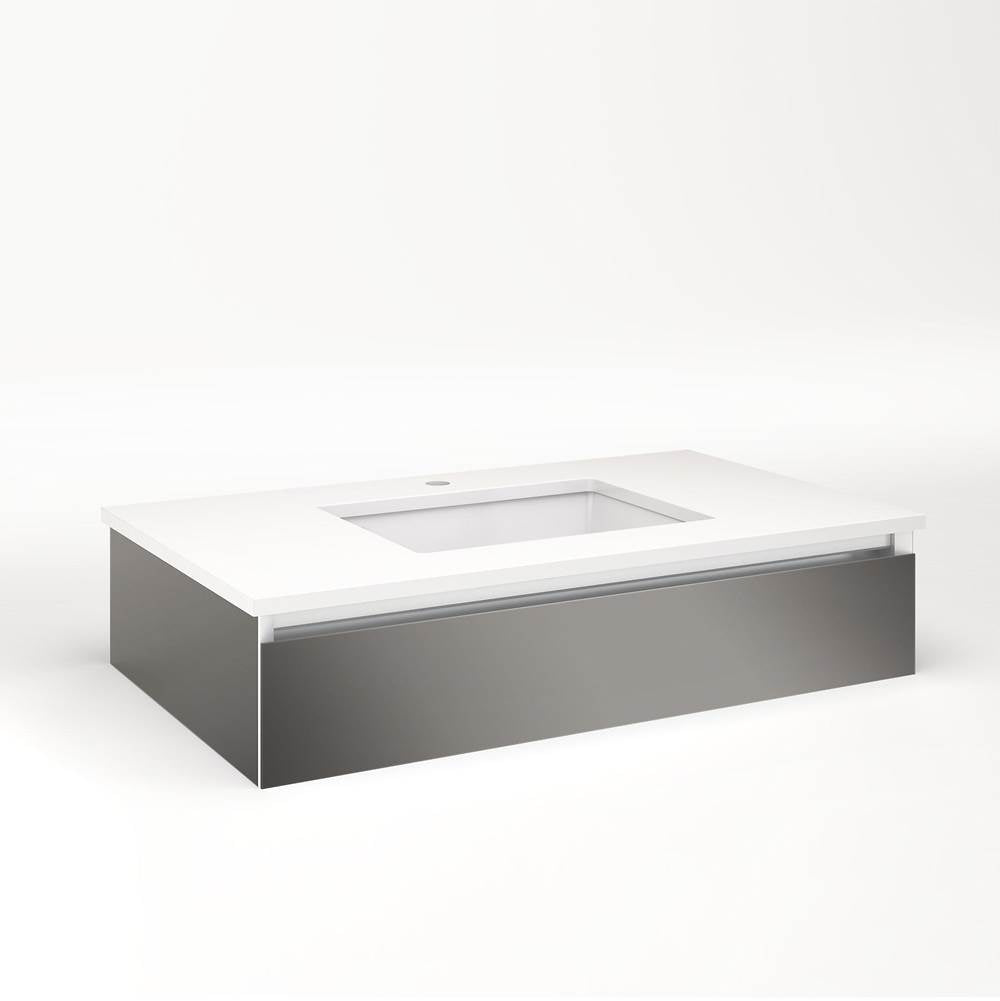Robern - Cartesian Vanity, 36'' x 7-1/2'' x 21'', Tinted Gray Mirror, Tip Out Drawer, No Night Light - Tinted Gray Mirror