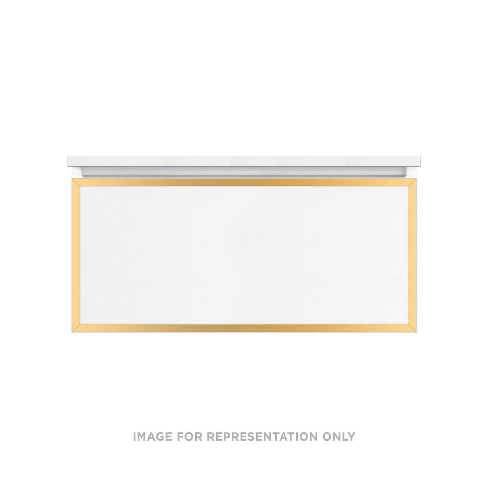 Robern - Profiles Framed Vanity, 36'' x 15'' x 21'', Matte White, Matte Gold Frame, Plumbing Drawer, Selectable Night Light, 2700 - Matte White