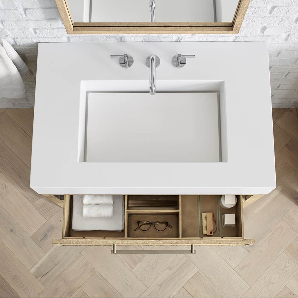 Skaarsgard Vanity, 36'' X 34'' X 23'', Rustic Oak With Brushed Pewter, No Vanity Top