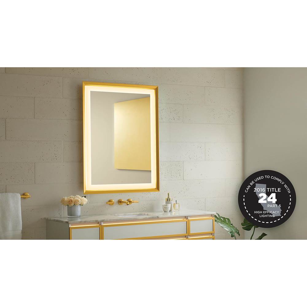 Sculpt Lighted Mirror, 27'' x 43'' x 2-5/16'', Chamfer Museum Frame, Polished Nickel, Perimeter Light Pattern, 2700K Color Temperature (Warm White)