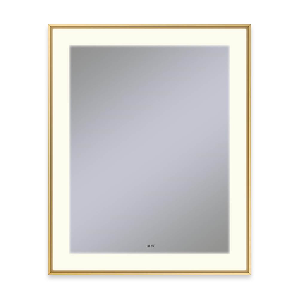 Robern - Sculpt Lighted Mirror, 25'' x 31'' x 2-1/4'', Slim Museum Frame, Matte Gold, Perimeter Light Pattern, 2700K Color Temperature (Warm White), Defogger - Matte Gold
