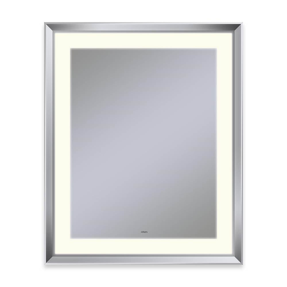 Robern - Sculpt Lighted Mirror, 27'' x 33'' x 2-5/16'', Chamfer Museum Frame, Chrome, Perimeter Light Pattern, 2700K Color Temperature (Warm White), Defogger - Chrome