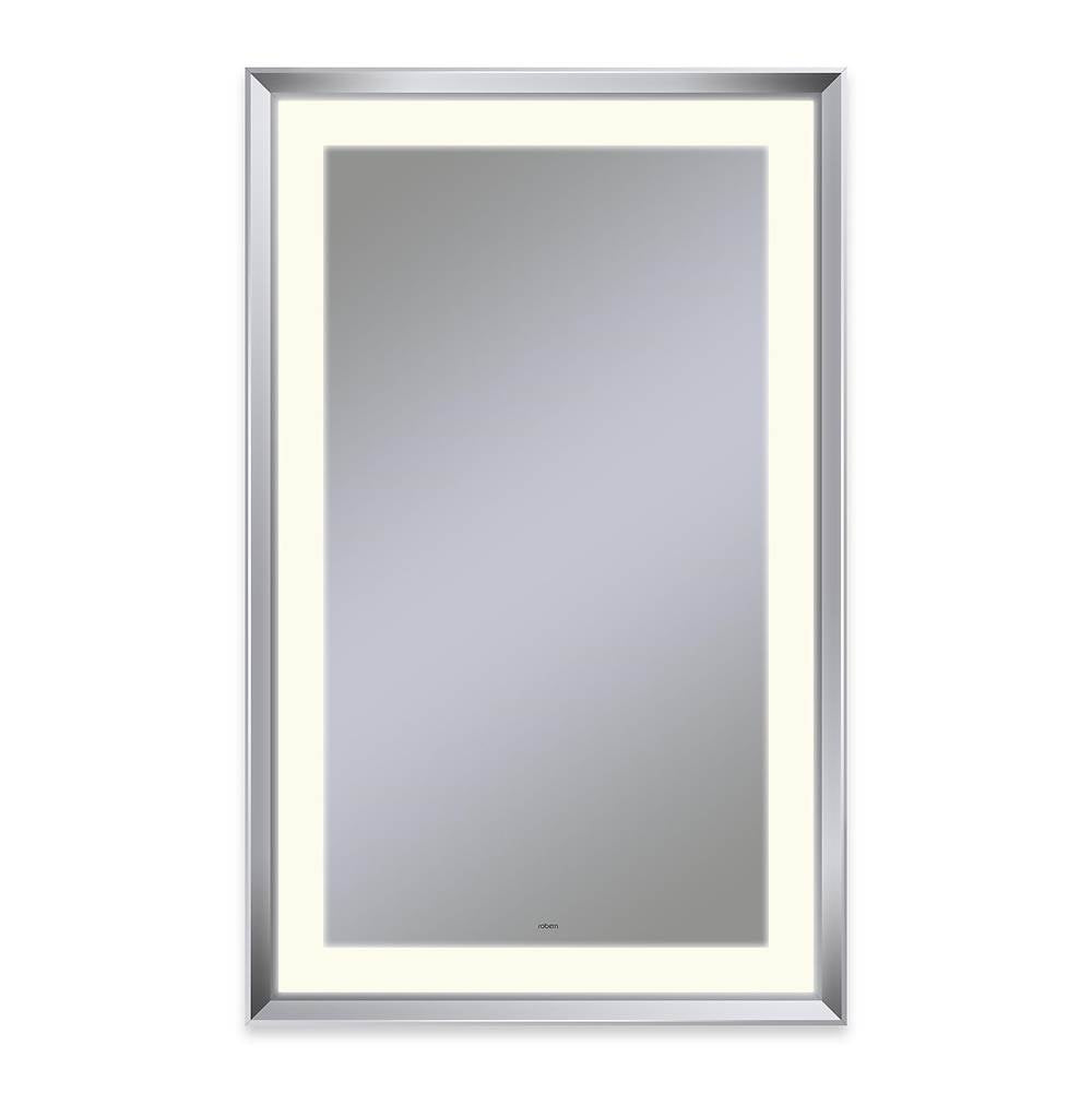Robern - Sculpt Lighted Mirror, 27'' x 43'' x 2-5/16'', Chamfer Museum Frame, Chrome, Perimeter Light Pattern, 2700K Color Temperature (Warm White), Defogger - Chrome