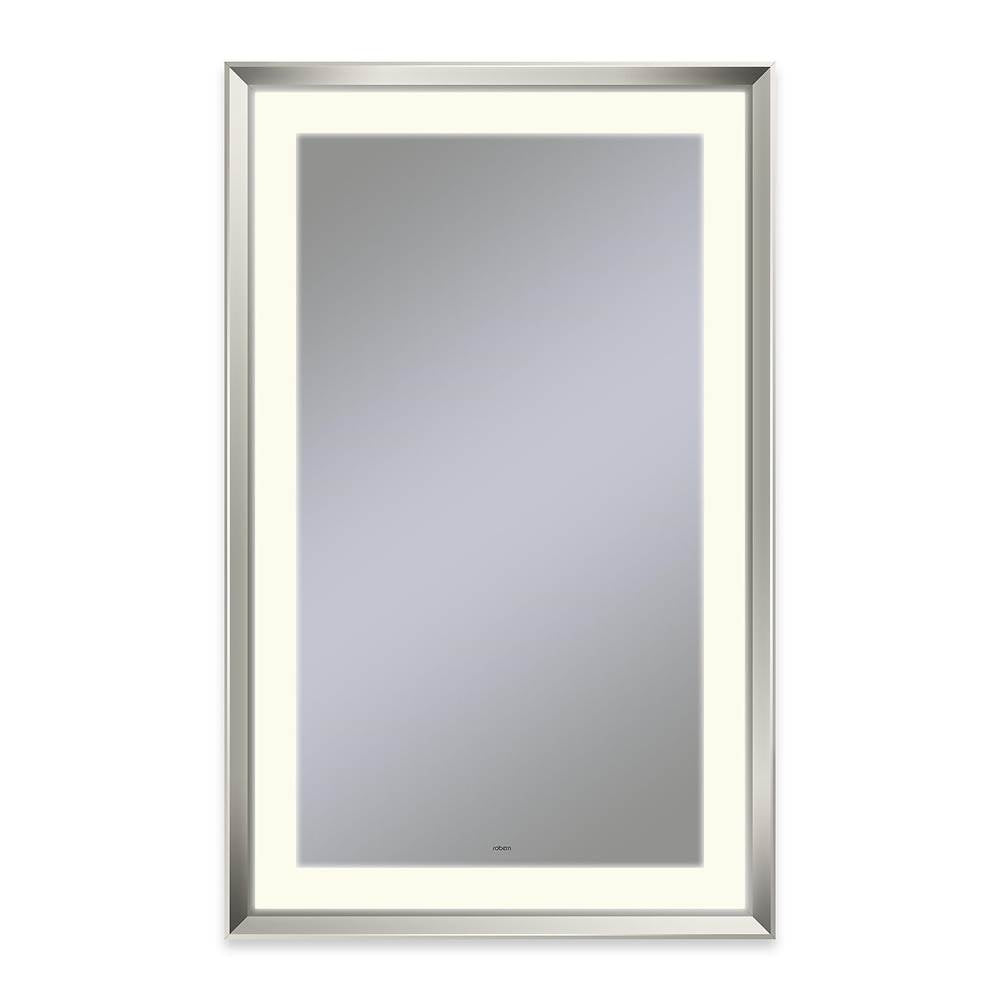 Robern - Sculpt Lighted Mirror, 27'' x 43'' x 2-5/16'', Chamfer Museum Frame, Polished Nickel, Perimeter Light Pattern, 2700K Color Temperature (Warm White) - Polished Nickel