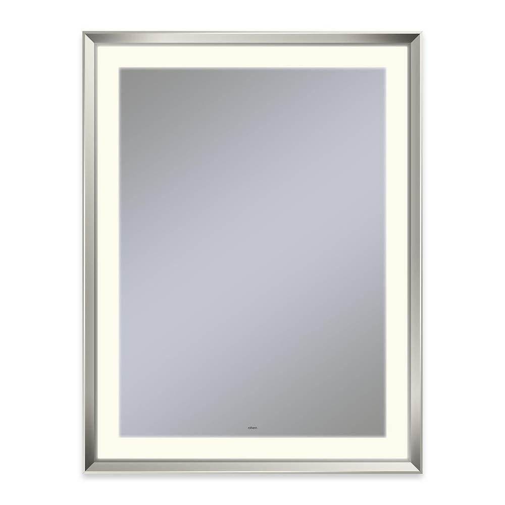 Robern - Sculpt Lighted Mirror, 33'' x 43'' x 2-5/16'', Chamfer Museum Frame, Polished Nickel, Perimeter Light Pattern, 2700K Color Temperature (Warm White) - Polished Nickel
