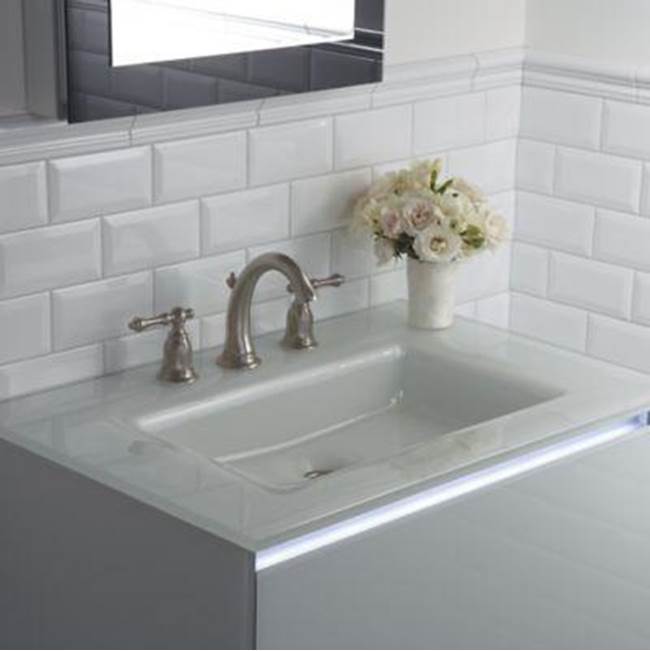Glass Vanity Top, 25'' x 22'' x 19/32'', Center Integrated Sink, Three Hole, White