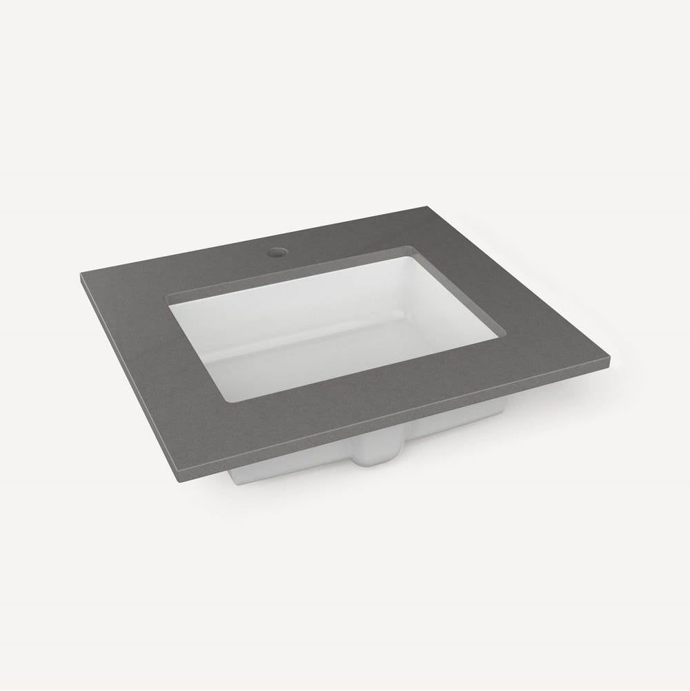 Robern - Engineered Stone Vanity Top, 25'' x 22'' x 3/4'', Center Undercounter Sink, Stone Gray, Single Hole