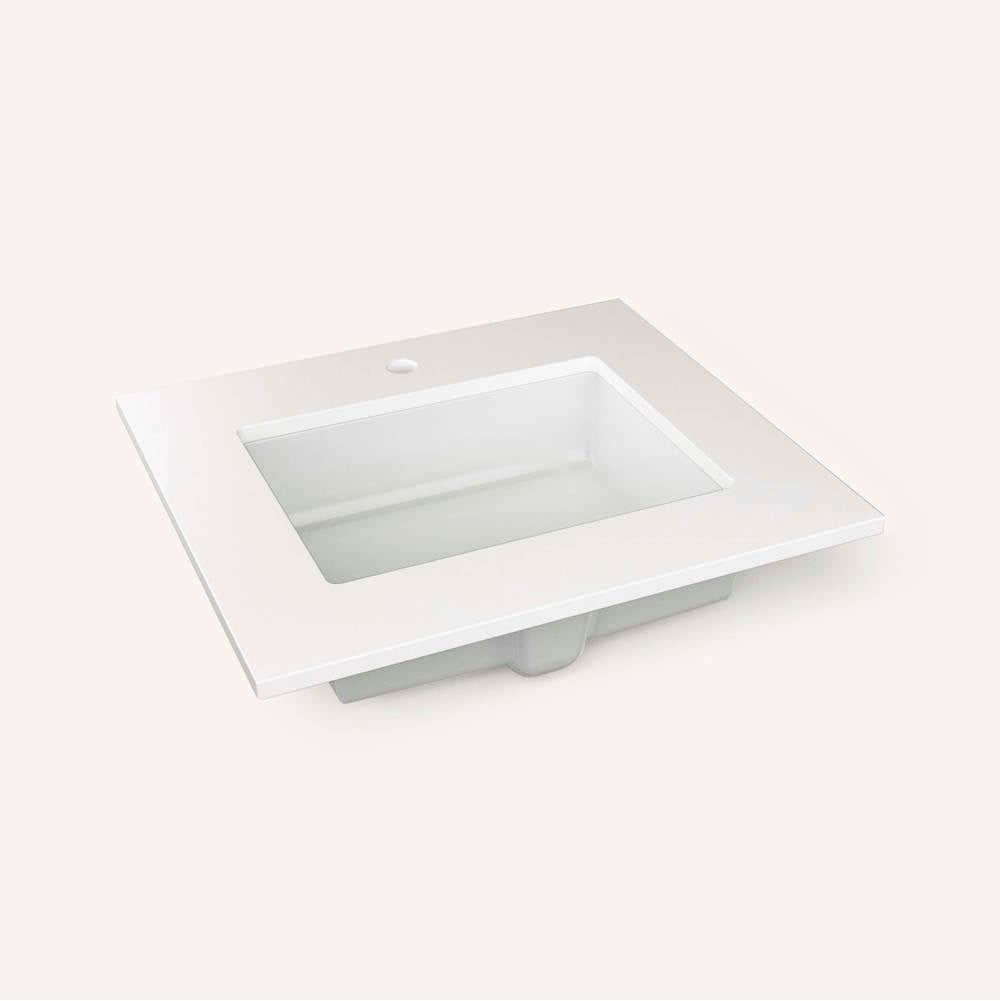 Robern - Engineered Stone Vanity Top, 25'' x 22'' x 3/4'', Center Undercounter Sink, Quartz White, Single Hole