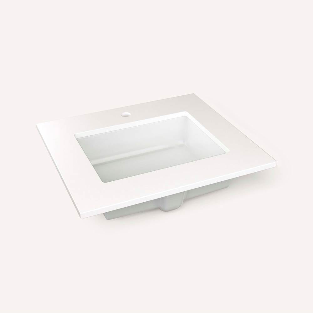 Robern - Engineered Stone Vanity Top, 25'' x 22'' x 3/4'', Center Undercounter Sink, White Zeus Extreme, Single Hole