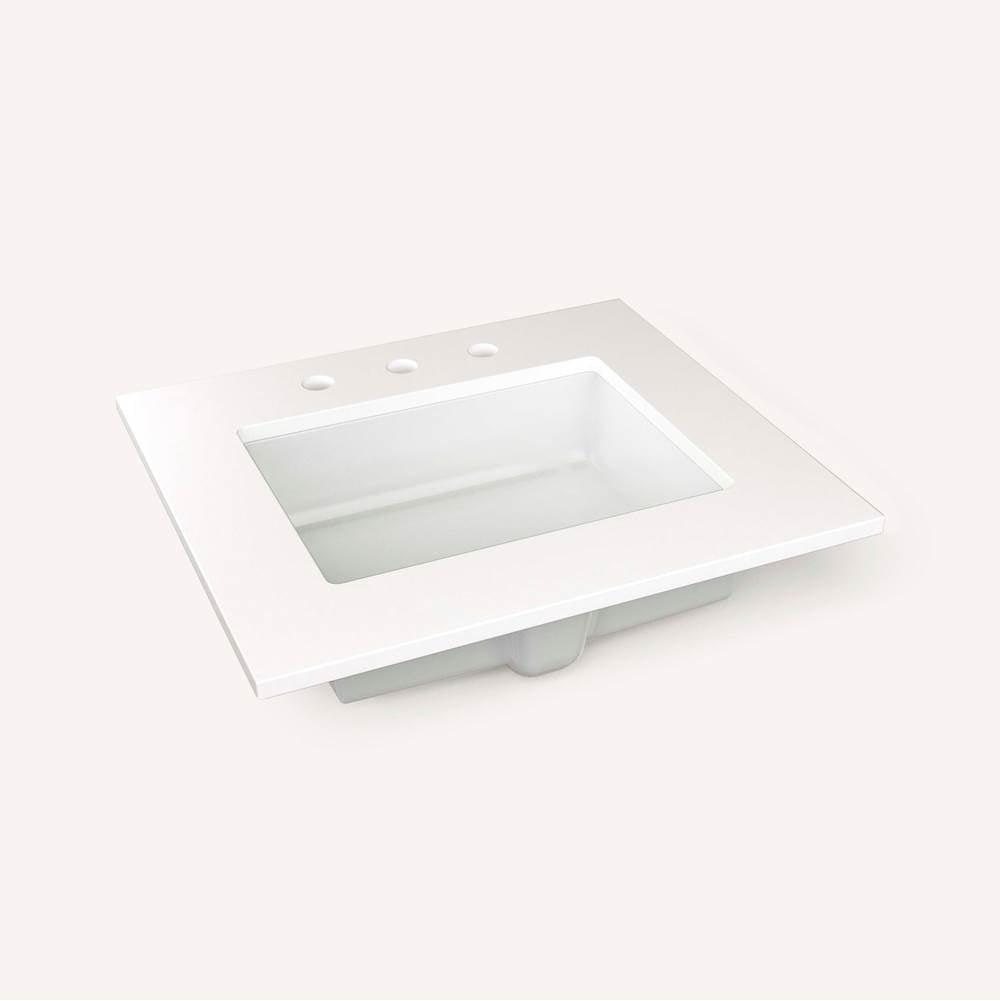 Robern - Engineered Stone Vanity Top, 25'' x 22'' x 3/4'', Center Undercounter Sink, White Zeus Extreme, Three Hole