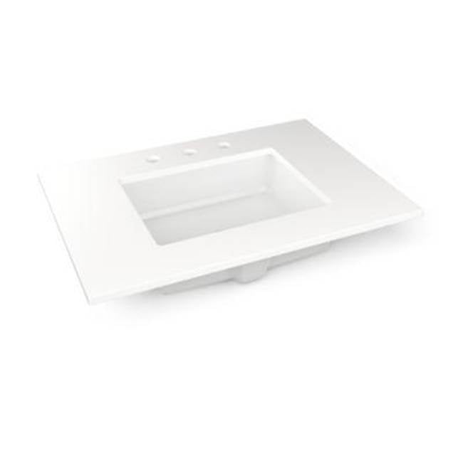 Robern - Engineered Stone Vanity Top, 31'' x 22'' x 3/4'', Center Undercounter Sink, White Zeus Extreme, Three Hole