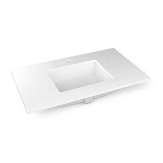 Robern - Engineered Stone Vanity Top, 37'' x 22'' x 3/4'', Center Undercounter Sink, Quartz White, Single Hole