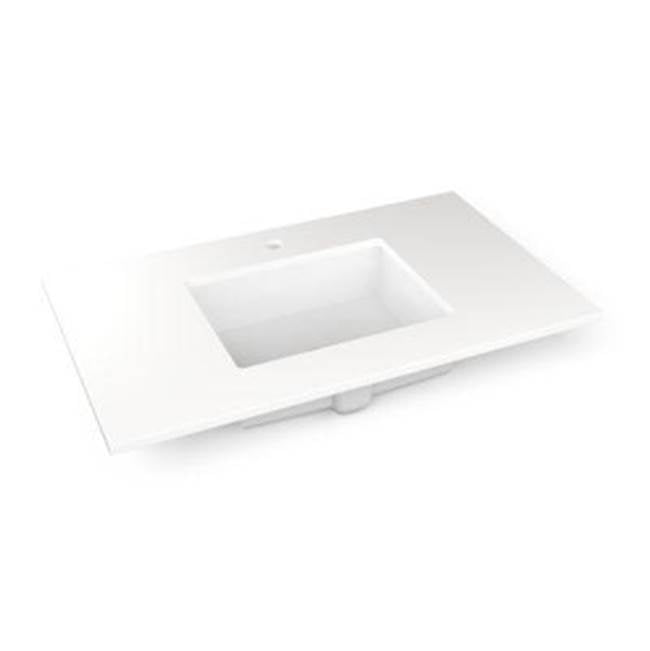 Robern - Engineered Stone Vanity Top, 37'' x 22'' x 3/4'', Center Undercounter Sink, White Zeus Extreme, Single Hole