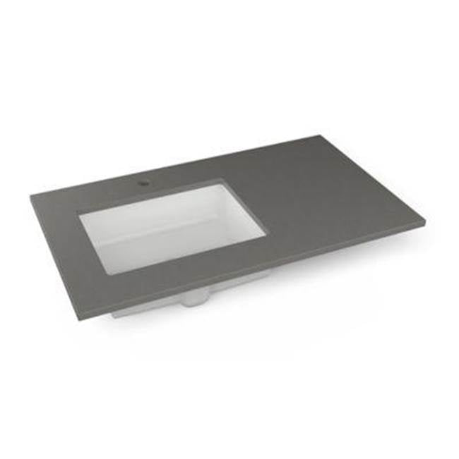 Robern - Engineered Stone Vanity Top, 37'' x 22'' x 3/4'', Left Offset Undercounter Sink, Stone Gray, Single Hole