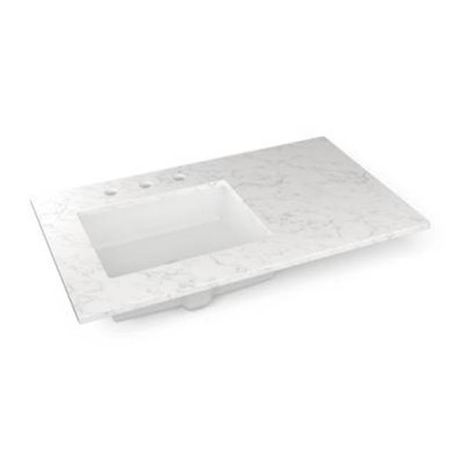 Robern - Engineered Stone Vanity Top, 37'' x 22'' x 3/4'', Left Offset Undercounter Sink, Lyra, Three Hole