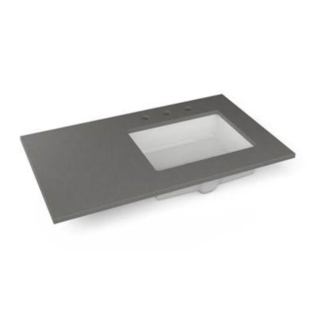 Robern - Engineered Stone Vanity Top, 37'' x 22'' x 3/4'', Right Offset Undercounter Sink, Stone Gray, Three Hole