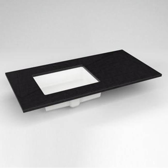 Robern - Engineered Stone Vanity Top, 43'' x 22'' x 3/4'', Left Offset Undercounter Sink, Lava Black, Three Hole