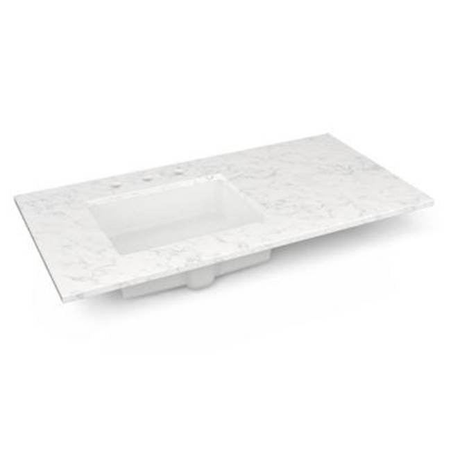 Robern - Engineered Stone Vanity Top, 43'' x 22'' x 3/4'', Left Offset Undercounter Sink, Lyra, Three Hole