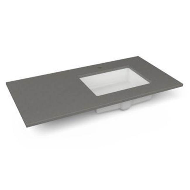 Robern - Engineered Stone Vanity Top, 43'' x 22'' x 3/4'', Right Offset Undercounter Sink, Stone Gray, Single Hole