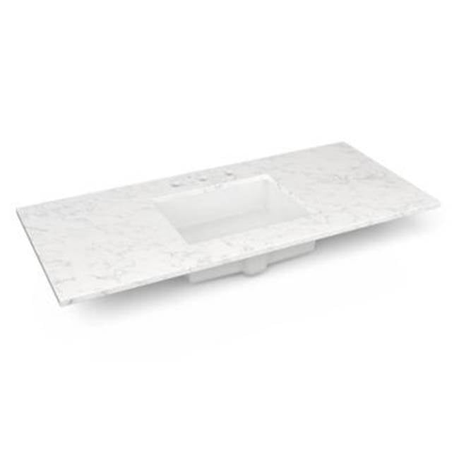 Robern - Engineered Stone Vanity Top, 49'' x 22'' x 3/4'', Center Undercounter Sink, Lyra, Three Hole