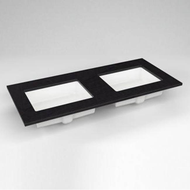 Robern - Engineered Stone Vanity Top, 49'' x 22'' x 3/4'', Double Undercounter Sink, Lava Black, Single Hole