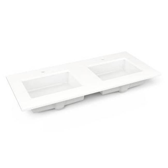Robern - Engineered Stone Vanity Top, 49'' x 22'' x 3/4'', Double Undercounter Sink, White Zeus Extreme, Single Hole