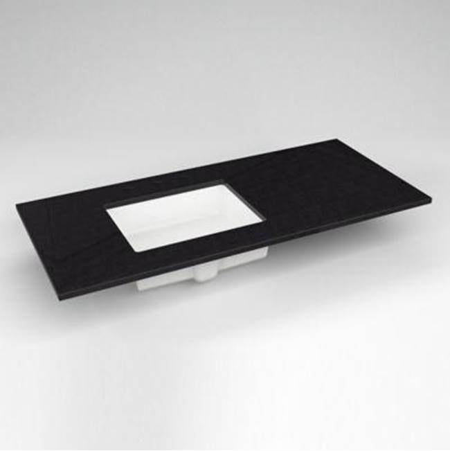 Robern - Engineered Stone Vanity Top, 49'' x 22'' x 3/4'', Left Offset Undercounter Sink, Lava Black, Three Hole