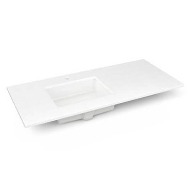 Robern - Engineered Stone Vanity Top, 49'' x 22'' x 3/4'', Left Offset Undercounter Sink, Quartz White, Single Hole