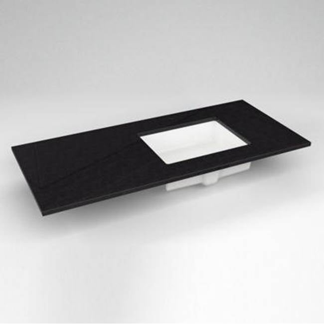 Robern - Engineered Stone Vanity Top, 49'' x 22'' x 3/4'', Right Offset Undercounter Sink, Lava Black, Single Hole