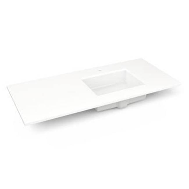 Robern - Engineered Stone Vanity Top, 49'' x 22'' x 3/4'', Right Offset Undercounter Sink, White Zeus Extreme, Single Hole