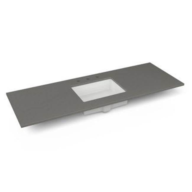 Robern - Engineered Stone Vanity Top, 61'' x 22'' x 3/4'', Center Undercounter Sink, Stone Gray, Three Hole