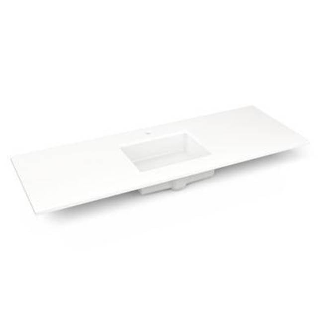 Robern - Engineered Stone Vanity Top, 61'' x 22'' x 3/4'', Center Undercounter Sink, White Zeus Extreme, Single Hole
