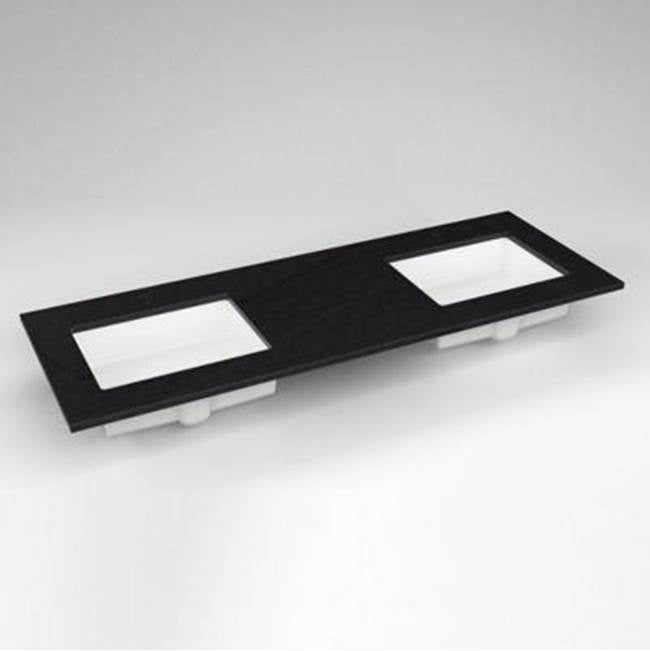 Robern - Engineered Stone Vanity Top, 61'' x 22'' x 3/4'', Double Undercounter Sink, Lava Black, Single Hole