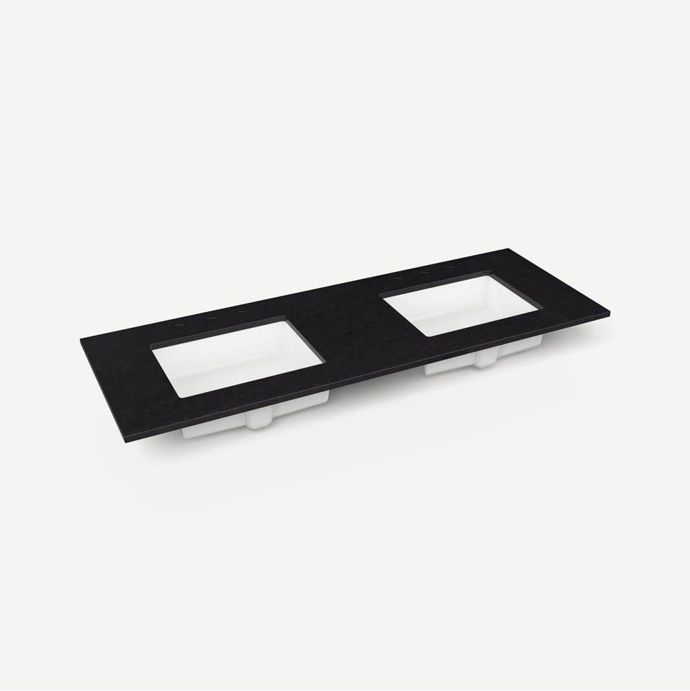 Robern - Engineered Stone Vanity Top, 61'' x 22'' x 3/4'', Double Undercounter Sink, Lava Black, Three Hole