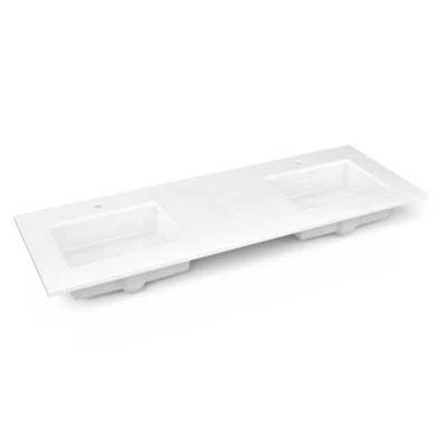 Robern - Engineered Stone Vanity Top, 61'' x 22'' x 3/4'', Double Undercounter Sink, Quartz White, Single Hole