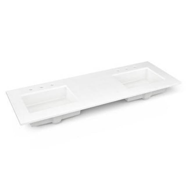 Robern - Engineered Stone Vanity Top, 61'' x 22'' x 3/4'', Double Undercounter Sink, Quartz White, Three Hole