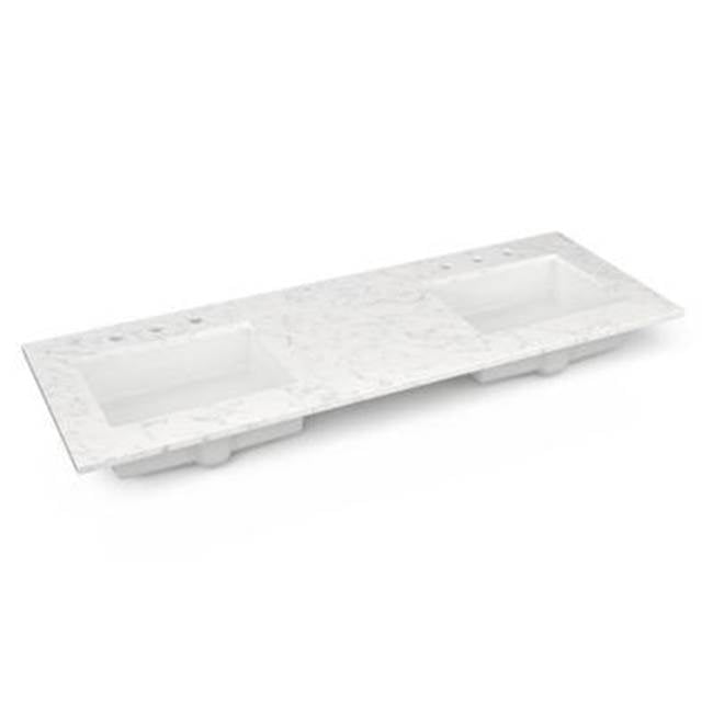 Robern - Engineered Stone Vanity Top, 61'' x 22'' x 3/4'', Double Undercounter Sink, Lyra, Three Hole