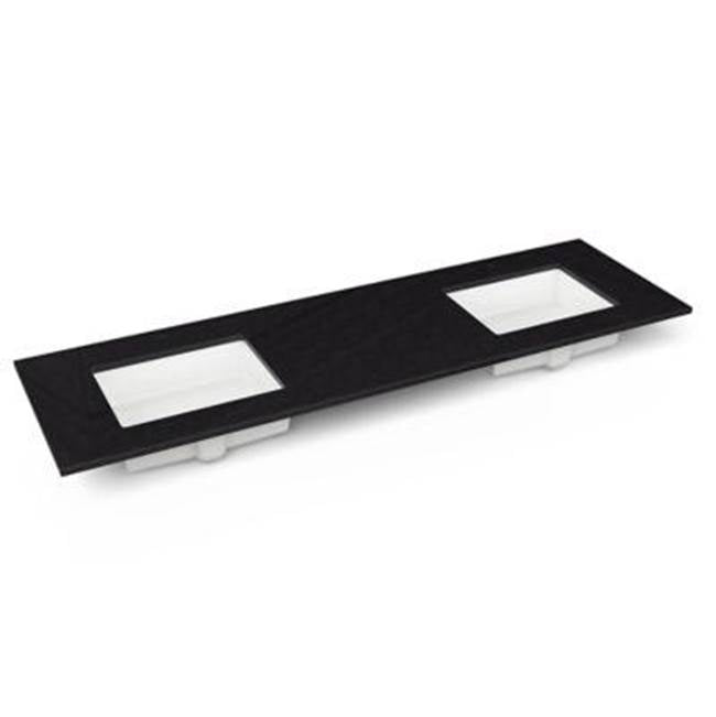 Robern - Engineered Stone Vanity Top, 73'' x 22'' x 3/4'', Double Undercounter Sink, Lava Black, Single Hole