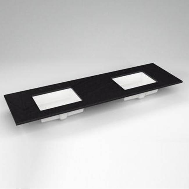Robern - Engineered Stone Vanity Top, 73'' x 22'' x 3/4'', Double Undercounter Sink, Lava Black, Three Hole