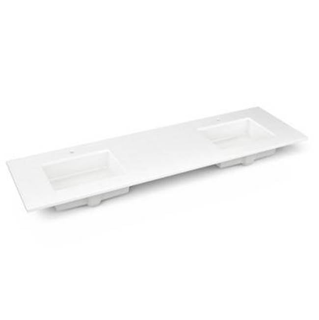Robern - Engineered Stone Vanity Top, 73'' x 22'' x 3/4'', Double Undercounter Sink, Quartz White, Single Hole