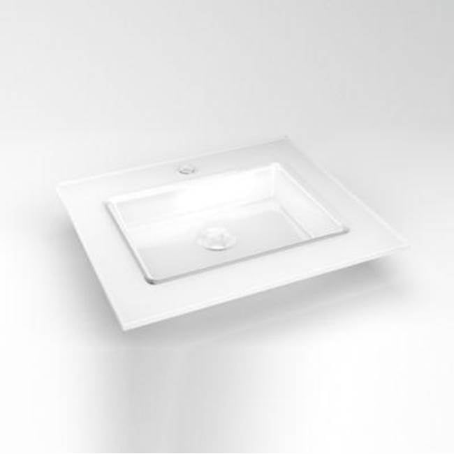 Robern - Glass Vanity Top, 25'' x 22'' x 19/32'', Center Integrated Sink, Single Hole, White