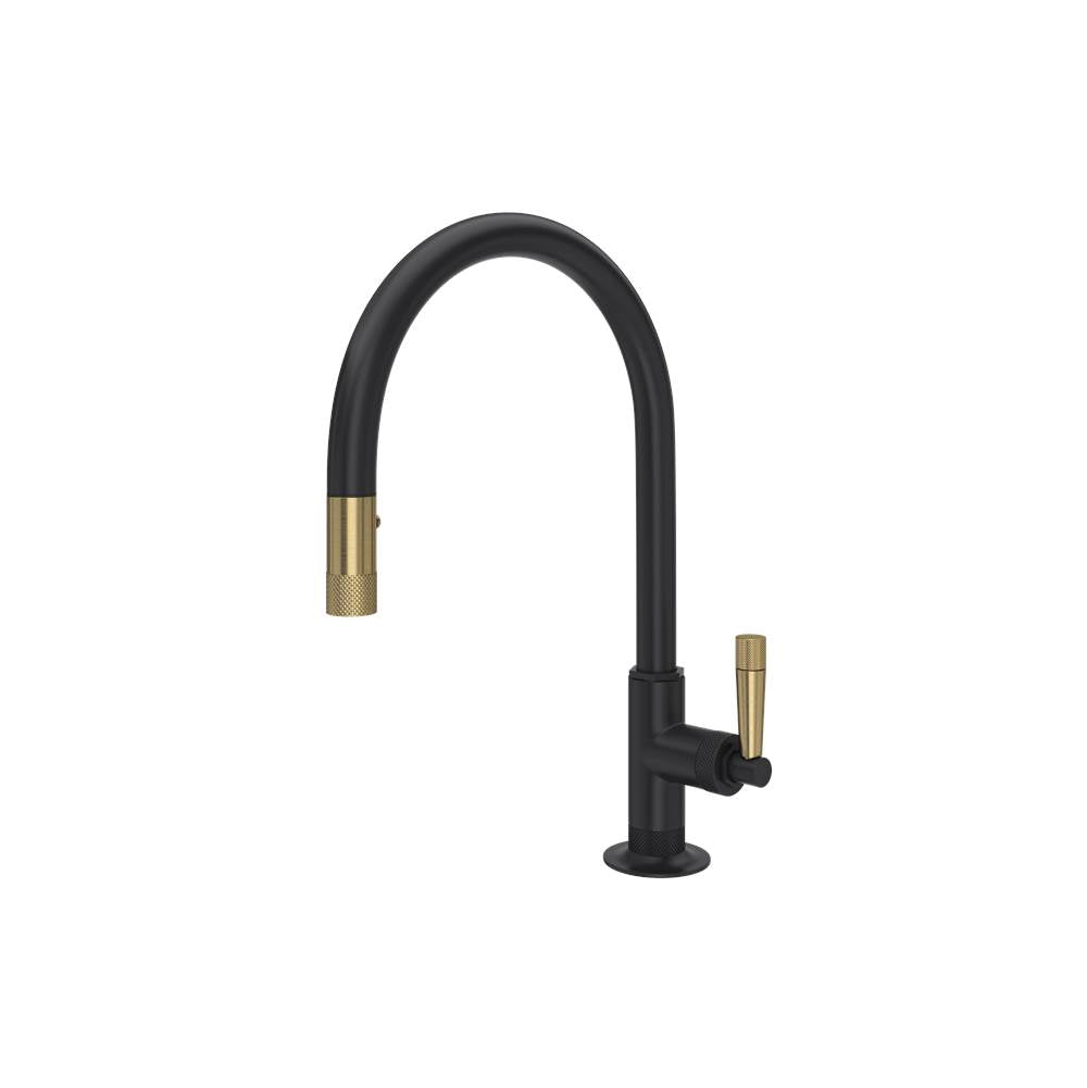Rohl - Graceline Pull-Down Kitchen Faucet With C-Spout - Matte Black With Antique Gold