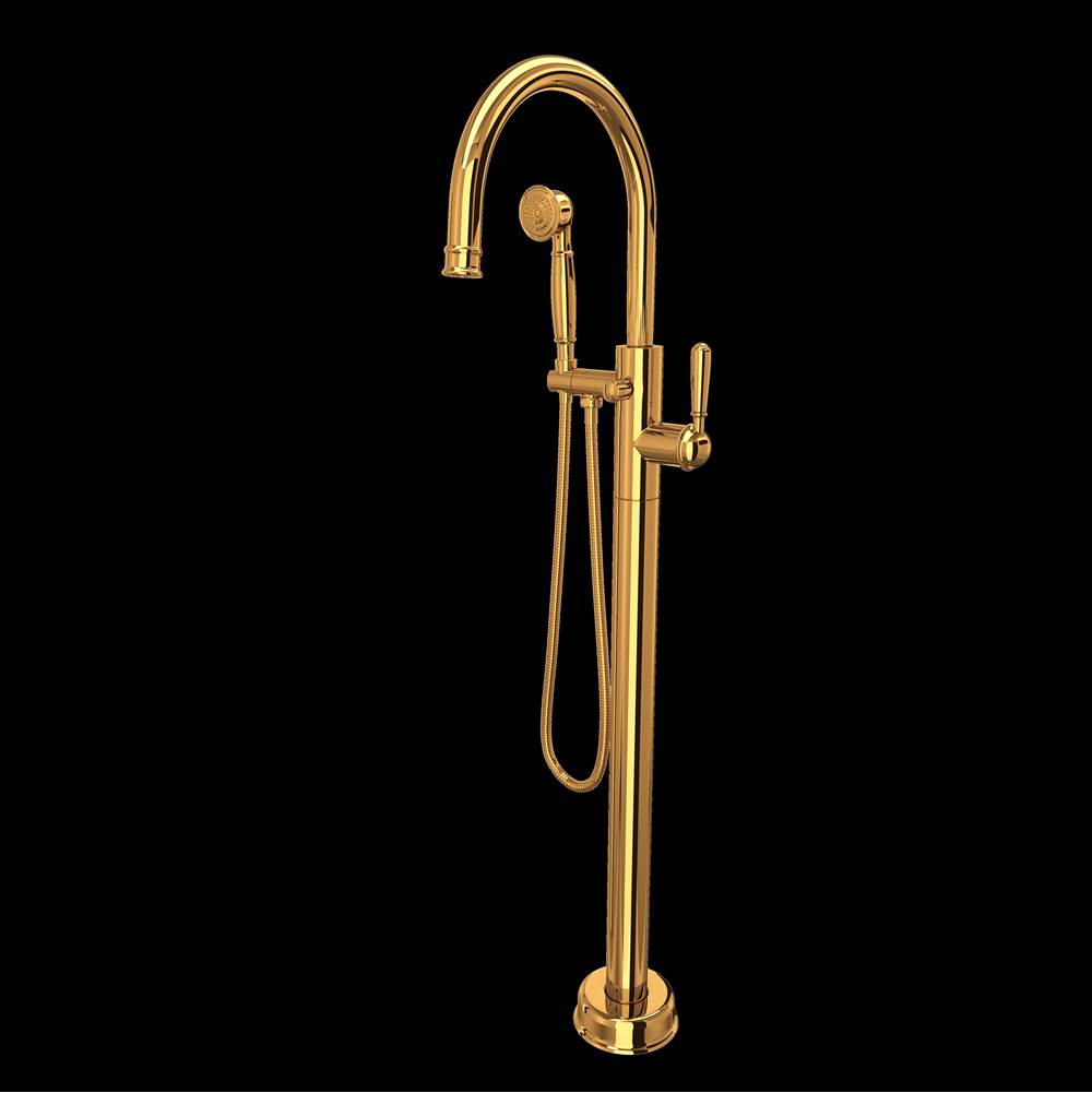 Rohl - Traditional Single Hole Floor Mount Tub Filler Trim - Unlacquered Brass